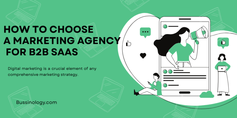 How to choose a marketing agency for B2B SaaS companies, featuring digital marketing strategy and social media illustration.