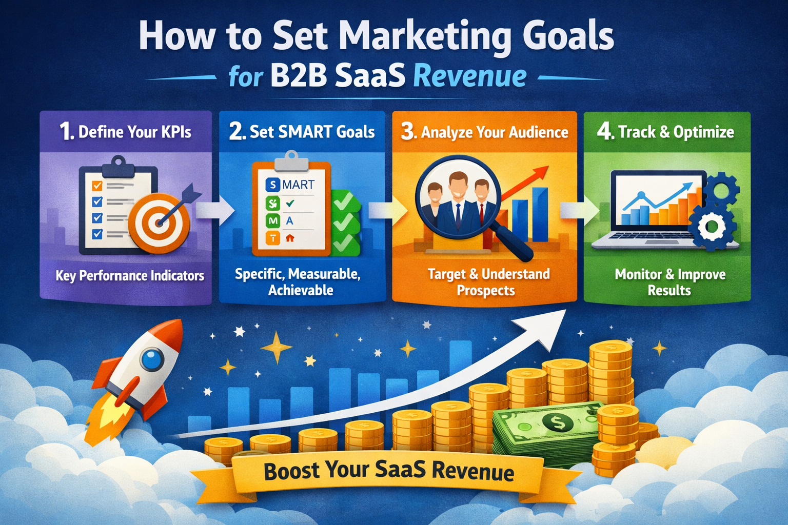 How to set marketing goals for B2B SaaS revenue using a clear framework, KPIs, and growth-focused strategy illustration