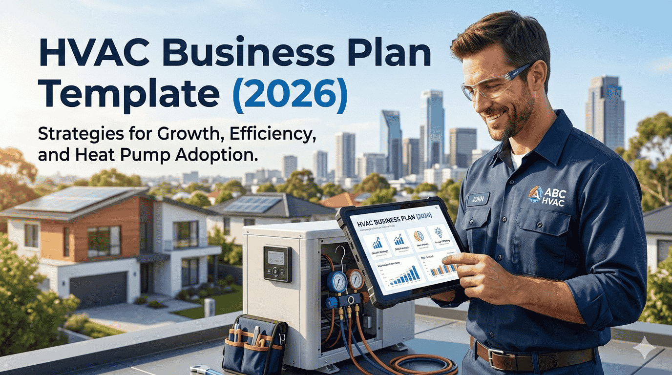 Modern HVAC Business Plan Template 2026 for growth and heat pump installation services.