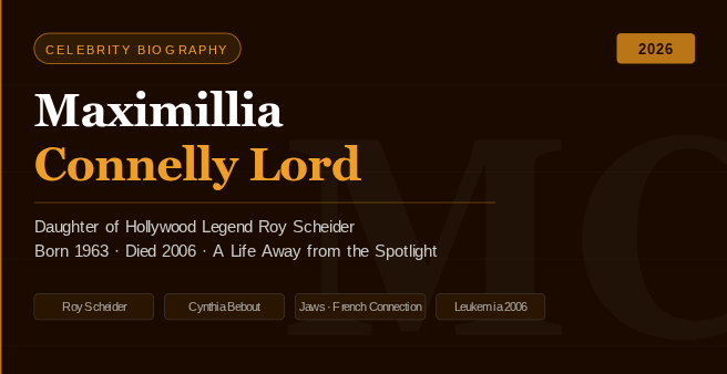 Featured image of Maximillia Connelly Lord in an elegant glamour portrait with blonde hair, blue eyes, and golden cinematic lighting for celebrity biography and net worth article.